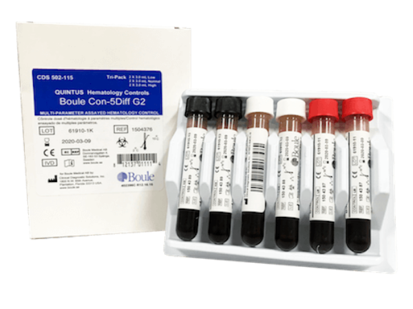 Control Hematologico Con-5Diff G2 para Analizadores Quintus - 1 caja con 6 controles (Alto-Normal-Bajo) de 3.0 mL - Boule