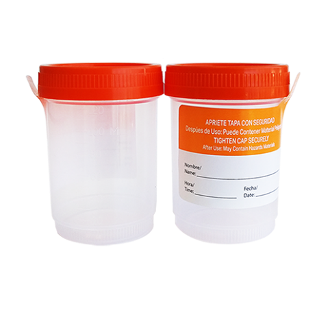 Contenedores de Orina Estériles de 120 mL con tapa naranja - Caja con 400 piezas - Kabla