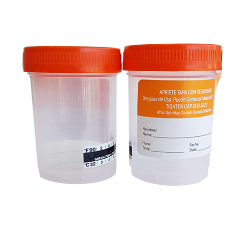 Contenedores de Orina Esteriles de 120 mL con termometro y tapa naranja - Caja con 400 piezas - Kabla
