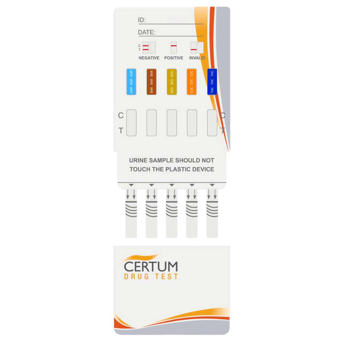 Panel multidrogas de 5 parámetros (THC/COC/AMP/BAR/BZD) - caja con 25 pruebas - Certum