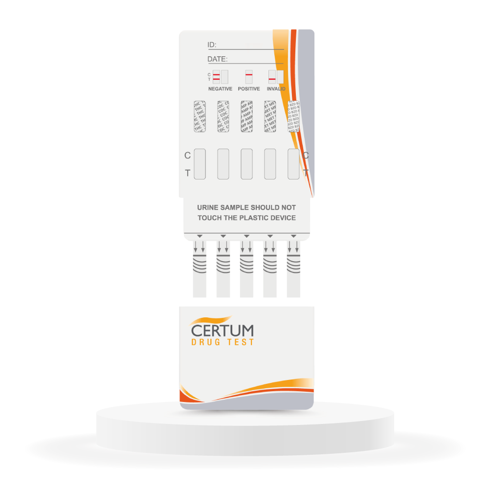 Panel multidrogas de 5 parámetros (THC/COC/AMP/MET/BZD) - caja con 25 pruebas - Certum