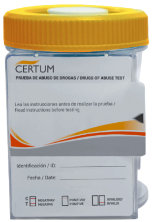 Frasco split screen cup de 10 parámetros (AMP/BAR/BZD/COC/MDMA/MET/OPI/PCP/TCA/THC) - caja con 25 pruebas - Certum