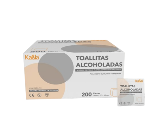 Toallitas Alcoholadas con 70% de Alcohol Isopropílico - Caja con 200 piezas Kabla