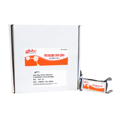 Cubreobjetos de vidrio de 24 x 50 mm con espesor de 0.14 mm - Caja con 650 piezas - Globe Scientific