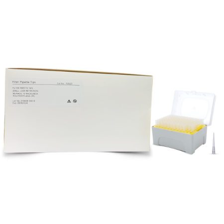 Puntas para Micropipeta de 200 uL con filtro, baja retención (hidrofóbicas), estériles, graduadas, no pirogénicos, libres de ADNasa / ARNasa - Caja con 960 piezas en Gradilla - Globe Scientific