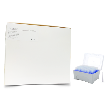 Puntas para Micropipeta de 1000 uL con filtro, baja retención (hidrofóbicas), estériles, graduadas, no pirogénicos, libres de ADNasa / ARNasa - Caja con 960 piezas en Gradilla - Globe Scientific
