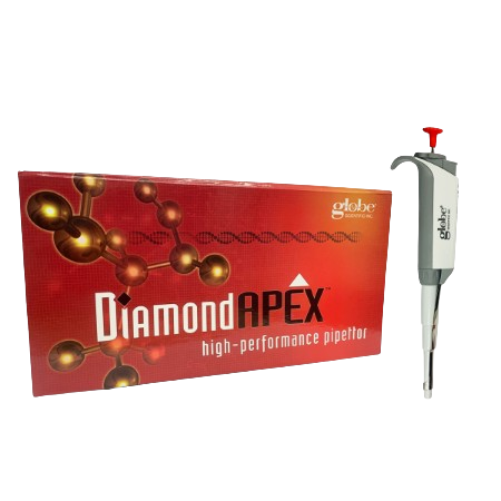 Micropipeta DiamondAPEX de 1 canal y volumen ajustable de 0.5 a 10 uL, color rojo - Globe Scientific