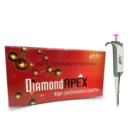 Micropipeta DiamondAPEX de 1 canal y volumen ajustable de 20 a 200 uL, color lavanda - Globe Scientific