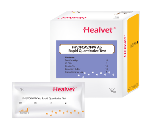 Prueba Rápida Cuantitativa de Anticuerpos Vacunales de Herpes, Panleucopenia y Calicivirus Felinos (FHV/FPV/FCAV) - Caja con 10 pruebas - Healvet