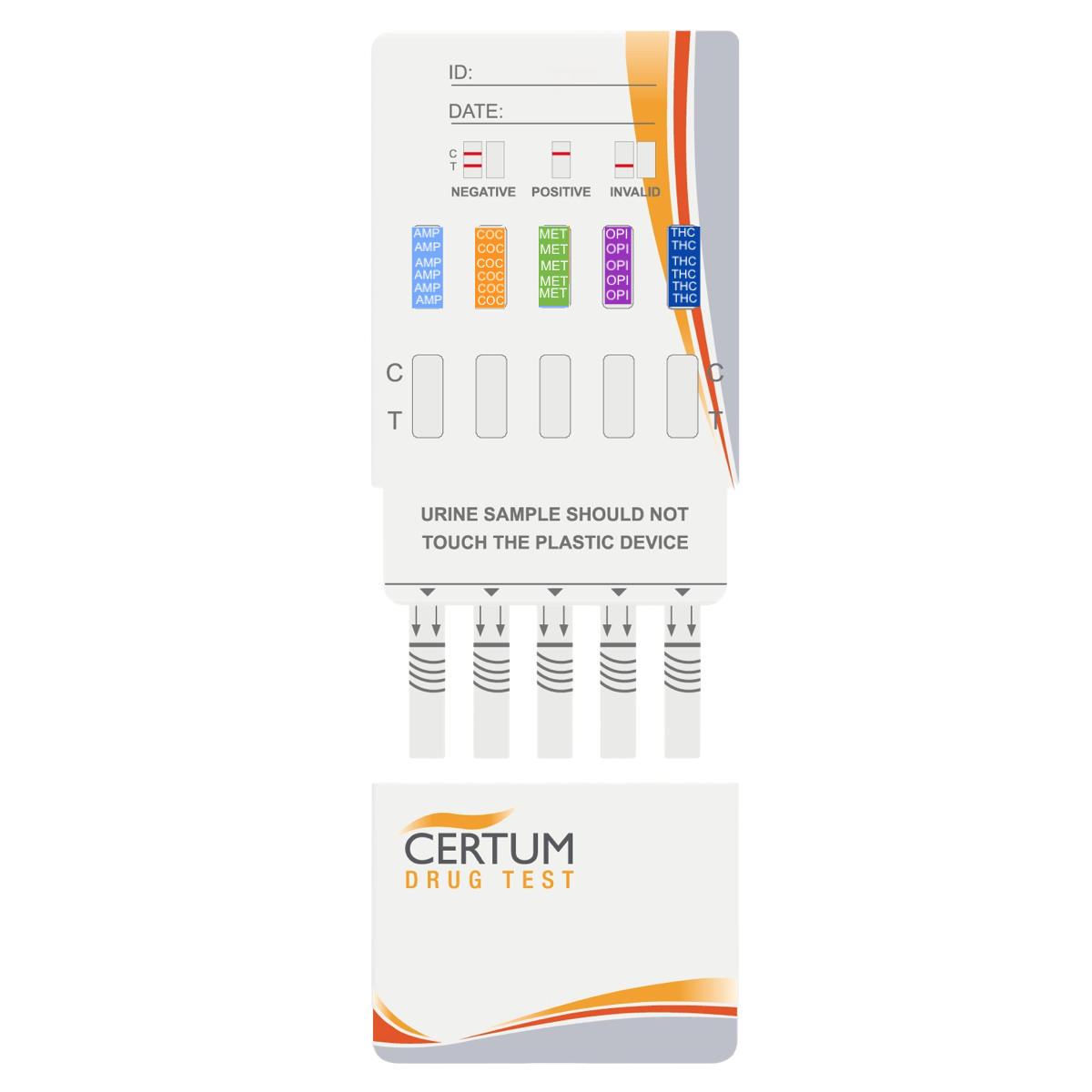 Panel multidrogas de 5 parámetros(THC50/COC300/AMP1000/MET1000/OPI2000) - caja con 25 pruebas Mca Certum