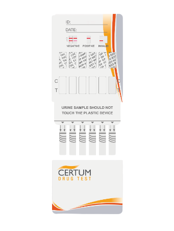 Panel multidrogas de 8 parámetros (AMP/BAR/BZO/COC/MET/MOR/THC/PCP) - caja con 25 pruebas -