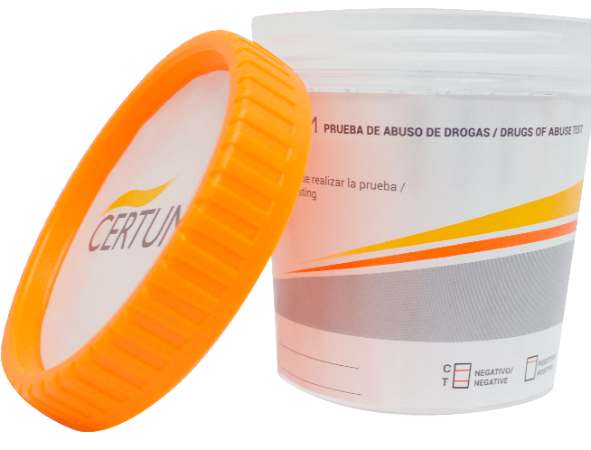 Frasco simple cup de 6 parámetros (AMP/COC/THC/MET/MOR/PCP) - caja con 25 pruebas - Certum