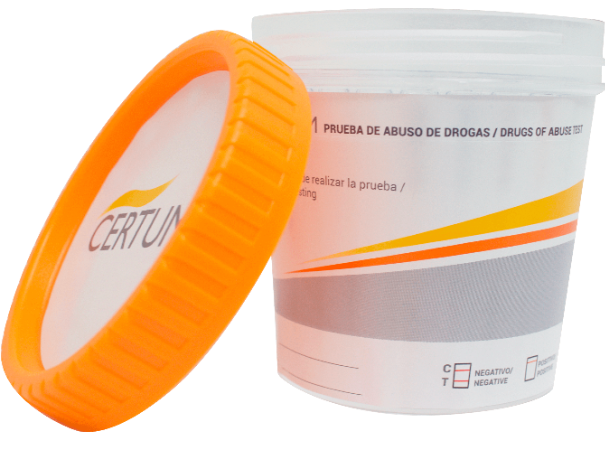 Frasco simple cup de 10 parámetros (AMP/COC/THC/MET/OPI/BZO/MDMA/BAR/PCP/TCA) - caja con 25 pruebas - Certum