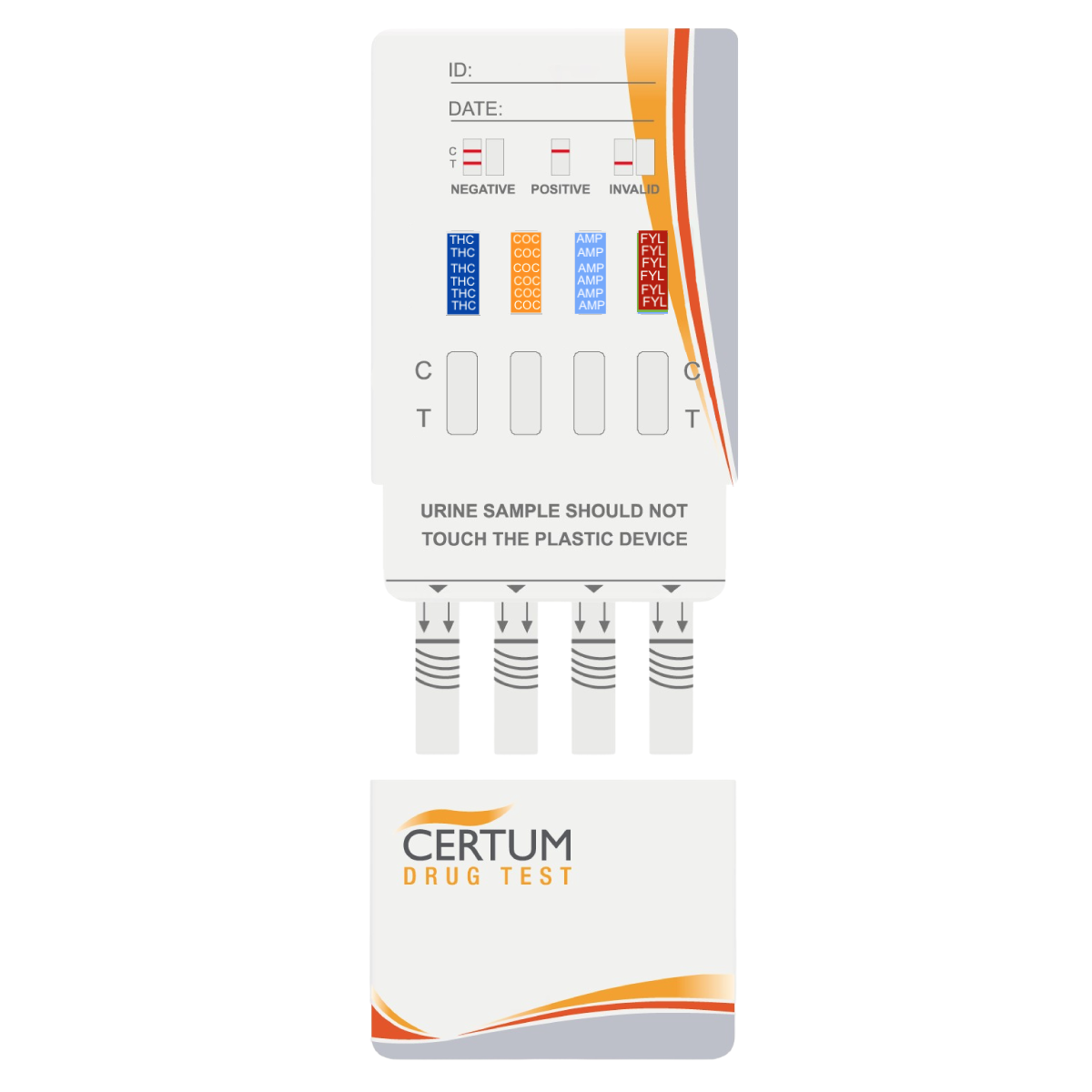 Panel multidrogas de 4 parámetros (THC/COC/AMP/FYL) - caja con 25 pruebas - Certum