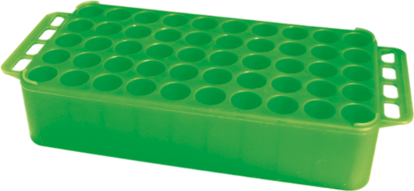 Gradilla en bloque D17 MG, 50 orificios, PP, VD, con asas Caja con 12 pz Individuales
