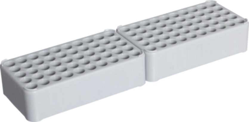 Gradilla doble en bloque D13, 100 orificios, PP, G, uniónfrontal Caja con 8 pz Individuales