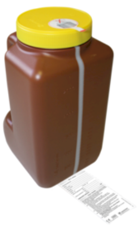Botella de recolección de orina 3Lt + unidad transf. PE, Ambar Caja con 30 pz