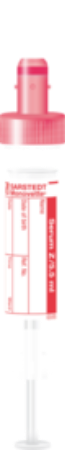 Suero, 5,5 ml, cierre rojo, 75 x 15 mm, con etiqueta de papel 1 Corrugado con 10 cajas de 50 pz c/u