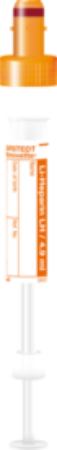 Heparina de litio, líquida, 4,9 ml, cierre naranja, 90 x 13 mm, con etiqueta de papel 1 Corrugado con 10 cajas de 50 pz c/u