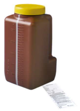 Botella de recolección de orina 3Lt, PE, Ambar