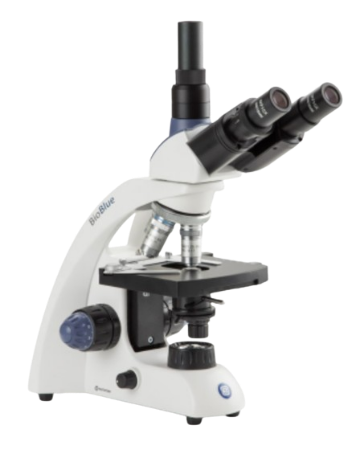 Microscopio trinocular BioBlue SMP 4/10/S40/S100x objetivos de aceite con platina mecánica e iluminación inalámbrica NeoLED™ de 1 W - Euromex