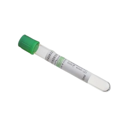Tubo al vacío verde tipo vacutainer con heparina de litio, 13×100 mm 6 ml, plástico PET - Gradilla con 100 piezas