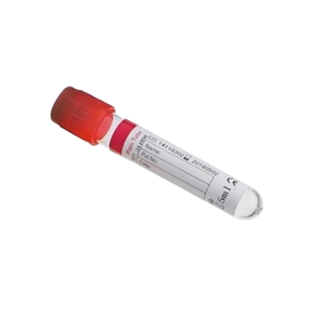 Tubo rojo al vacío tipo vacutainer sin aditivo de 13×100 mm 6 ml, plástico PET - Gradilla con 100 piezas