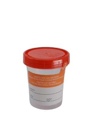 Contenedores de Orina Estériles de 120 ml en Empaque individual con tapa naranja - Caja con 300 piezas - Kabla