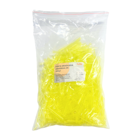 Puntas Amarillas Universales para Micropipeta de 200 uL- Bolsa con 1000 piezas- Kabla-
