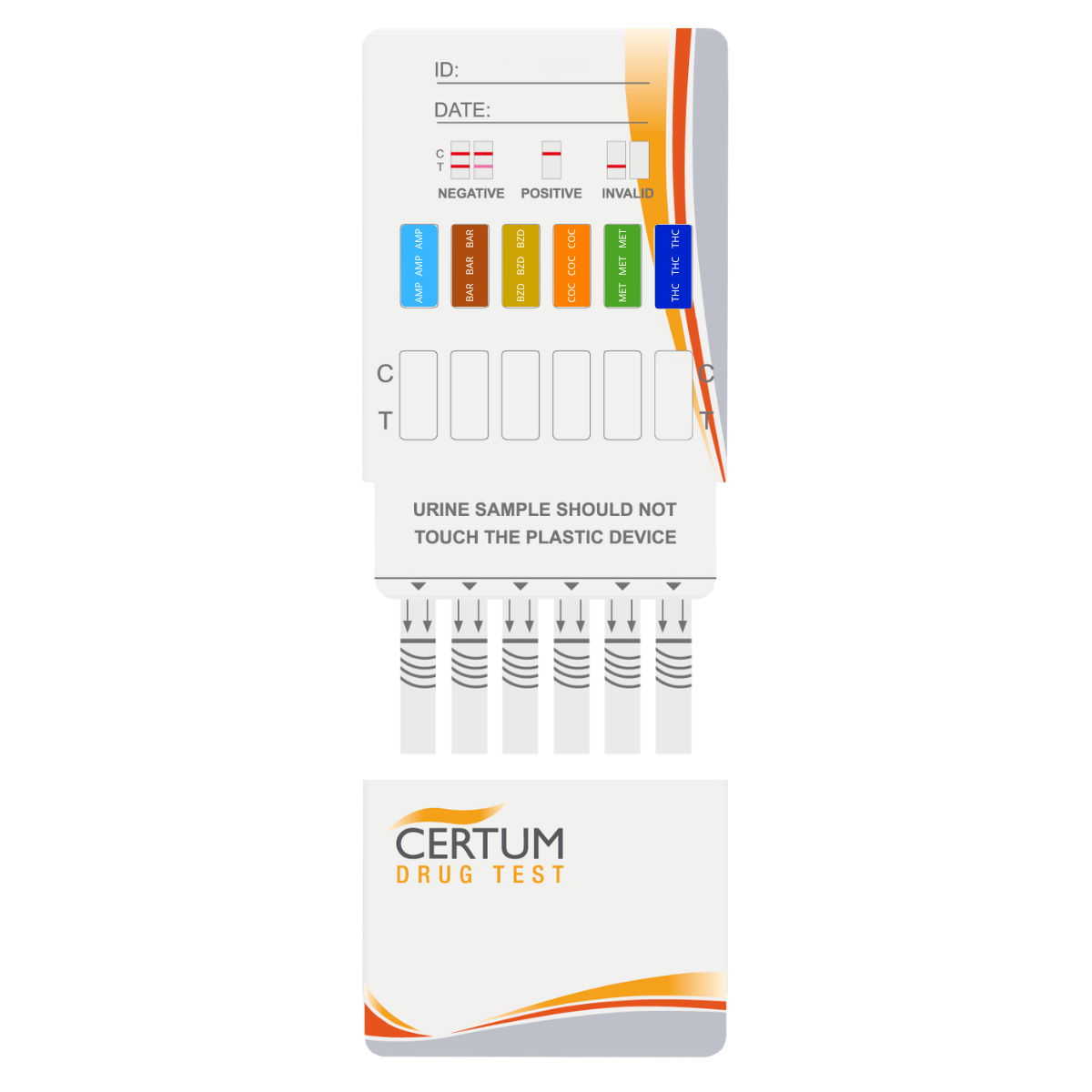 Panel multidrogas de 6 parámetros (COC300/THC50/AMP1000/MET1000/BAR300/BZO300) - caja con 25 pruebas - Certum