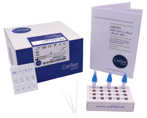 Prueba rápida de Covid-19 (Sars-CoV-2), RSV e Influenza A+B - kit con 20 - CerTest