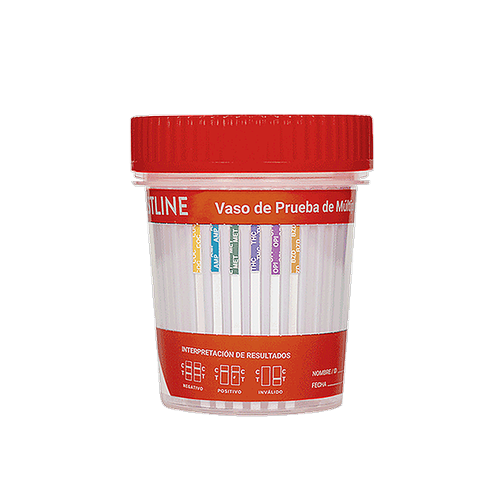 Frasco FastLine de 8 parámetros (AMP1000/ MDMA500/ MPD1000/ COC300/ MET1000/ OPI2000/ THC50/ FYL10) - caja con 25 pruebas